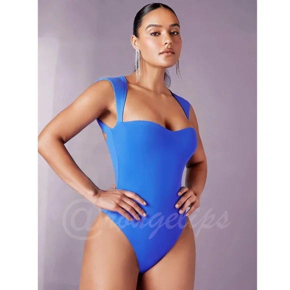 Blue Slim Fit Bodysuit Sweetheart Décolleté Neckline - Picture 2 of 8